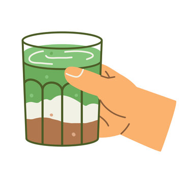hand holding glass of matcha, green tea beverage concept - vector illustration
