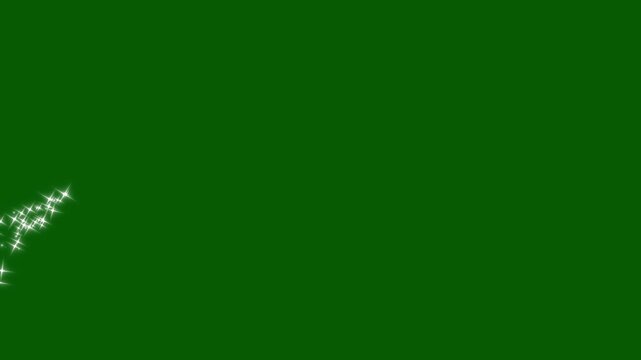 Fast twinkling stars animation with white cartoon sparkles. flat vector doodle glitter, shining light trails, glowing star effects, green screen background, 4k seamless motion graphics vfx