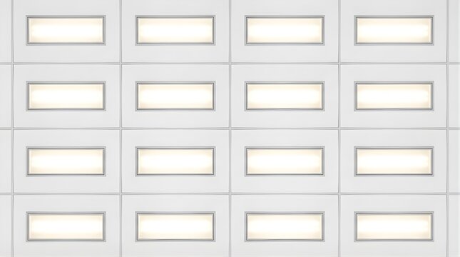 Modern ceiling light panels with glowing rectangular lamps in a grid pattern