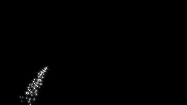 Fast twinkling stars animation with white cartoon sparkles. flat vector doodle glitter, shining light trails, glowing star effects, black screen background, 4k seamless motion graphics vfx