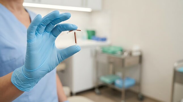 Doctor holding copper intrauterine device IUD birth control concept