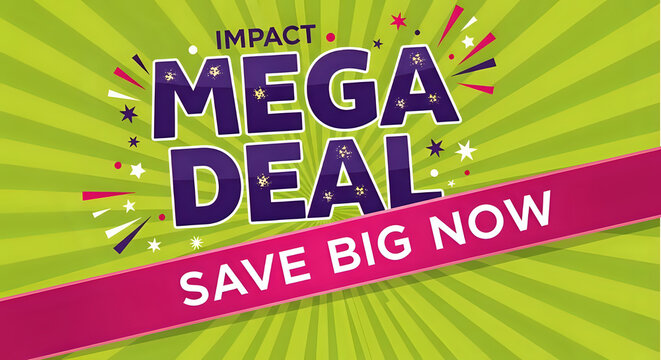 Promotional mega deal advertisement banner with starburst effects for big sales and special offers, promotion