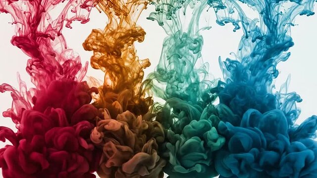 Four vertical columns of multicolored ink plumes