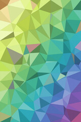 Fototapeta premium Colorful geometric polygon pattern with faceted triangles in green, teal, and purple gradients, creating a modern, energetic background for tech and design use.