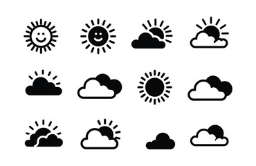 Fototapeta premium Sun icon collection with various clouds for weather forecast