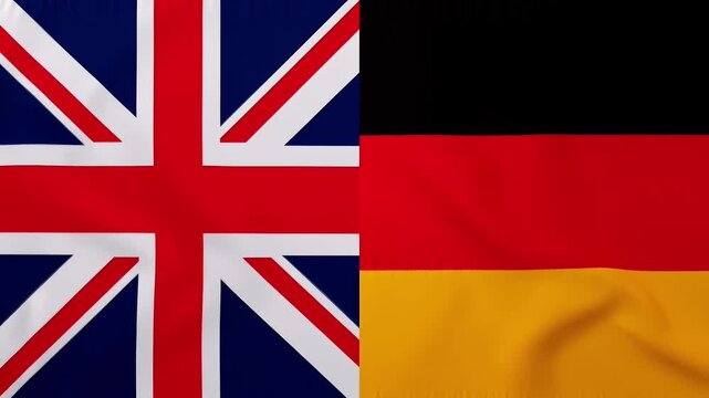 UK and Germany Split Screen Waving Flags Side by Side Stock Footage Background