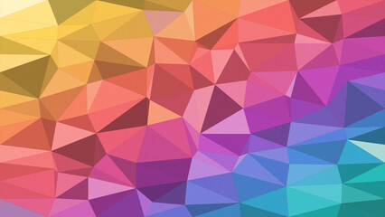 Fototapeta premium Abstract polygon geometric wall texture with a warm-to-cool gradient, blending pink, orange, purple, and blue for modern design backgrounds and branding.
