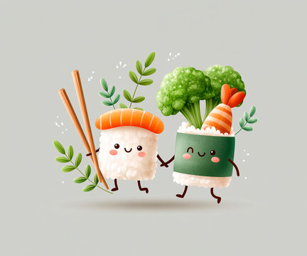 cute playful cartoon sushi character