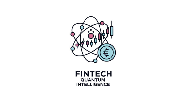 Fintech quantum intelligence logo with atom and euro symbol.