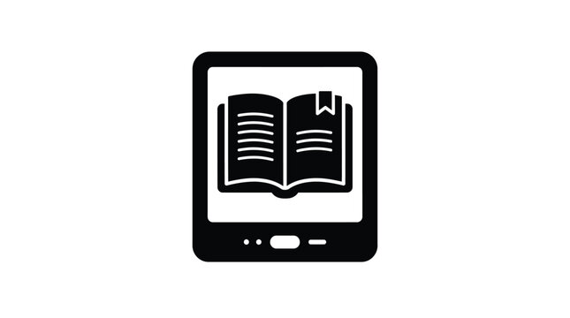 E reader Icon With Open Book Silhouette Flat Black Design