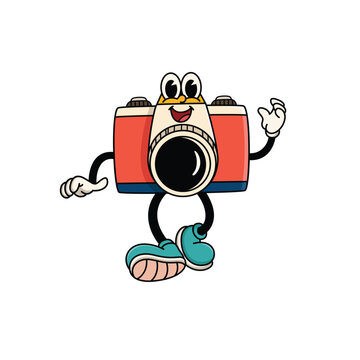 Smiling Camera Mascot Standing with Open Arms Cartoon Character