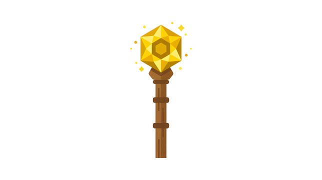 Golden Gem Scepter Magic Wand Vector Icon