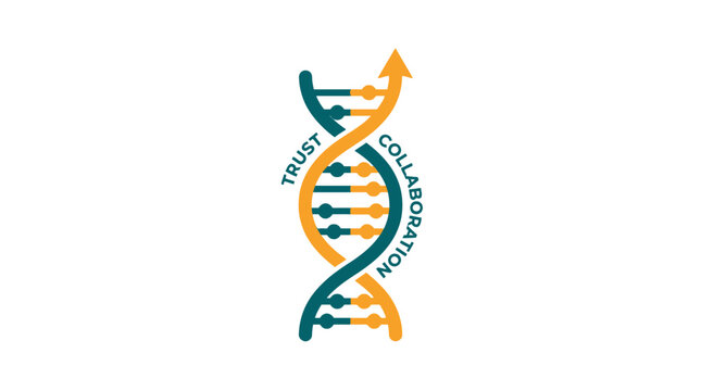 DNA helix with trust and collaboration text