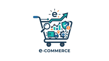 E-commerce shopping cart full of retail and logistics icons © Dua