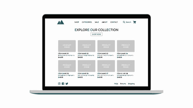 E-commerce website interface displayed on laptop screen