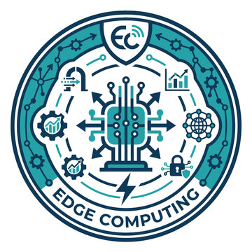 Edge computing technology badge with network icons.