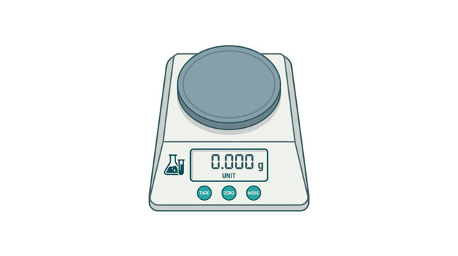 Electronic digital precision scale with gray weighing platform.