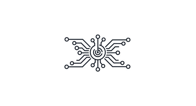 Electronic microchip circuit board processor line art icon.