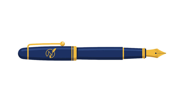 Elegant blue and gold fountain pen isolated illustration.