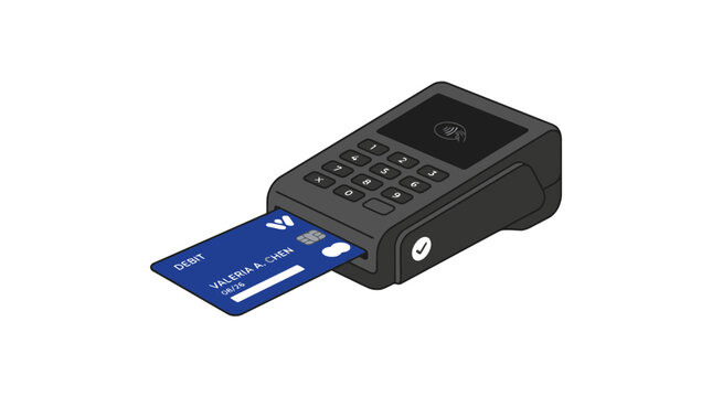 Electronic POS terminal processing a card payment for business.