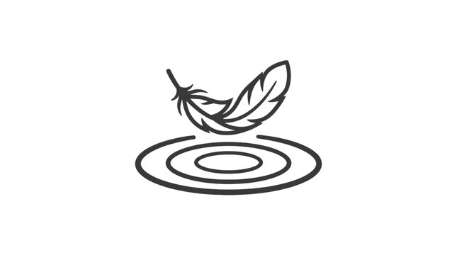 Feather floating on water with ripple effect.