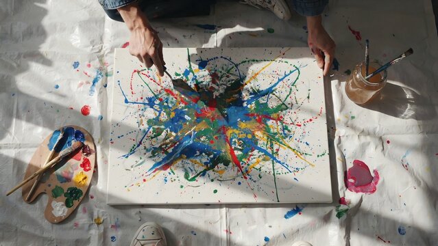 Creative Abstract Art Painting with Bright Colors and Artistic Techniques