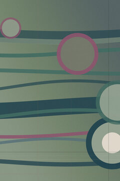 Geometric abstract design with teal and pink striped backdrop and overlapping circles, creating a playful, modern mood for tech, branding, and presentation templates.