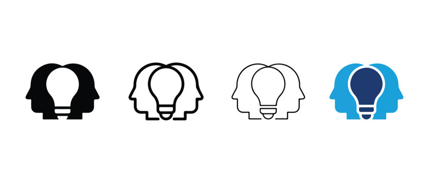 two heads with a lightbulb symbolizing collaboration creativity and brainstorming ideas