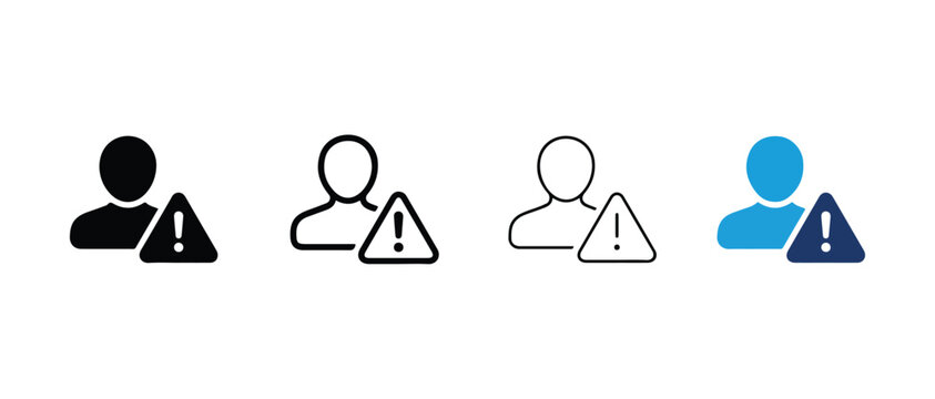user profile icons with warning symbols indicating alerts or notifications in simple line art style