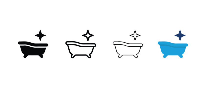 bathtub icons with star highlights in various styles and colors isolated on transparent background
