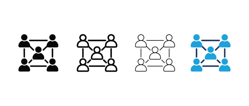 network connection icons showing people linked through various communication styles isolated on transparent background