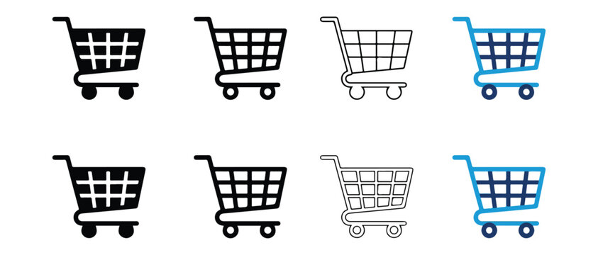 shopping cart icons in various styles and colors for web design and digital illustrations