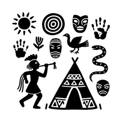 Native American indigenous symbols vector set, primitive elements with teepee tent © Arif
