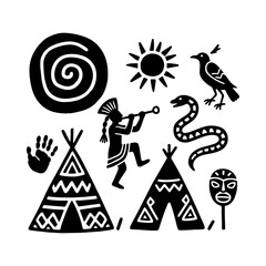 Indigenous native American tribal symbols vector set © Arif