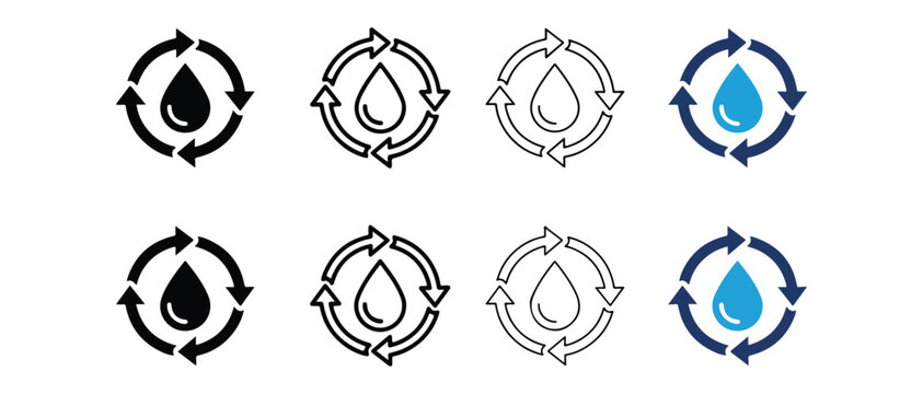 water cycle recycling symbols with different color variations for environmental and sustainability projects