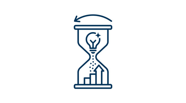 Hourglass icon combining idea lightbulb with growth charts.