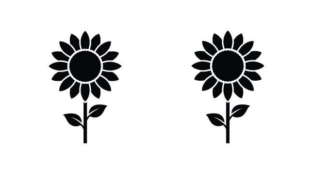 Sunflower Silhouette Icons Black And White Floral Design