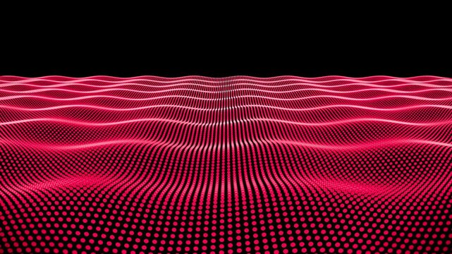 Vibrant red particle wave field in a mesmerizing quantum data infinite loop.