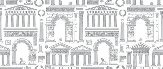 Obraz premium Ancient Architectural Elements Pattern Illustration