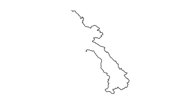 Laos map outline animation drawing black line isolated on white background travel concept.