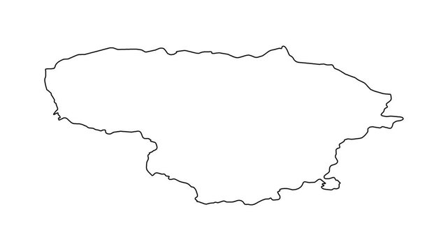 Lithuania country outline map being drawn animation isolated on white background digital art.