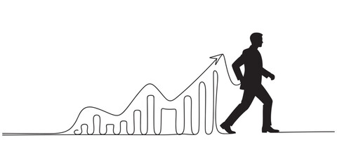 Fototapeta premium Businessman walking forward with a rising financial growth line chart