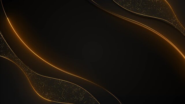 Black gold luxury abstract curved glowing lines, dotted texture, elegant dark copy space, premium modern style. corporate promos, award titles, event openers, luxury ads, cinematic video