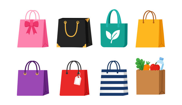 Premium Shopping Bag Collection Flat Vector Set  