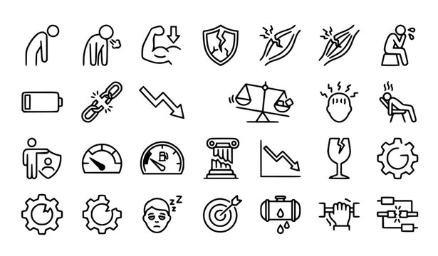 Weakness Concept Icon Set Vector Collection Isolated on White Background