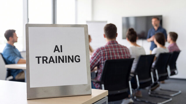 Artificial intelligence training concept for workforce upskilling technology education machine learning adoption and digital transformation in corporate classroom program
