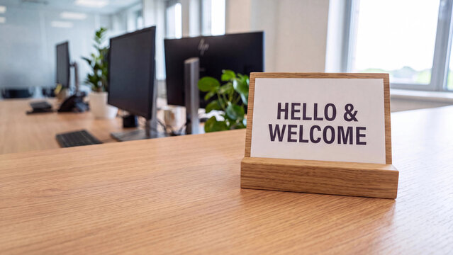 Office welcome and hello concept for employee onboarding workplace hospitality and new hire greeting in corporate reception orientation and friendly business workplace culture