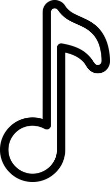 Simple black outline of a musical eighth note on a white background.