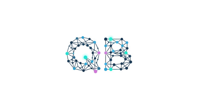 QB logo featuring network nodes and connecting lines.
