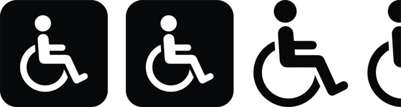 Disabled handicap wheelchair accessibility international public symbol icons set isolated on a white background vector illustration